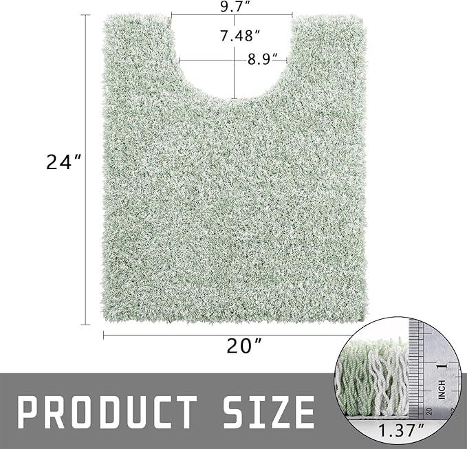 Yimobra Bathroom Rugs Sets 2 Piece, Soft Absorbent Bath Mat and U-Shaped Toilet Rug with Non Slip Backing, Machine Washable, Plush Shaggy Bath Mats for Bathroom, 24"x17"+24"x20", Light Green and White - ModernBath