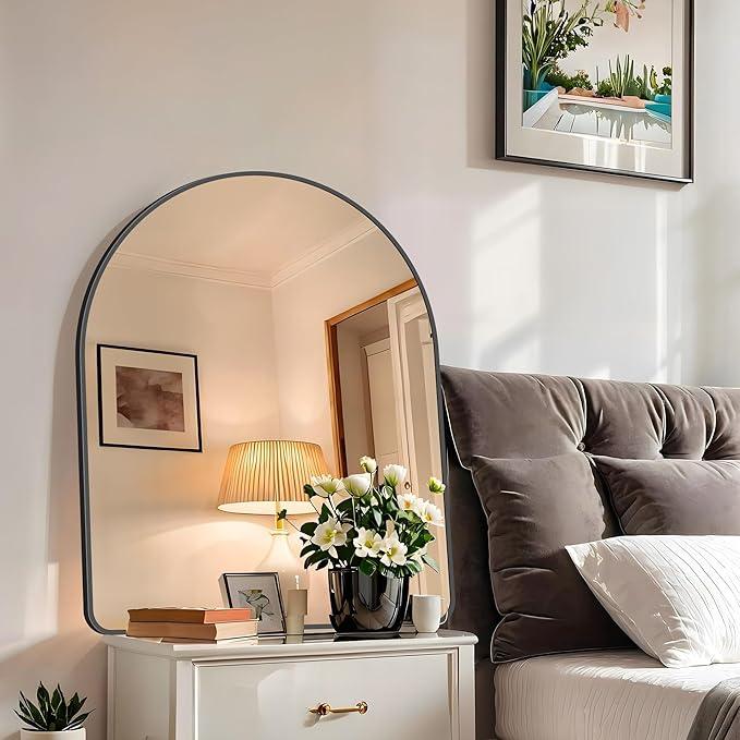 FORBATH Arched Mirror 40x32 Inch, Black Arched Bathroom Mirror Wall Mounted Modern Black Aluminum Frame Decor Large Dresser Mirror for Bedroom Living Room Entryway, Hanging or Leaning Against Wall - ModernBath