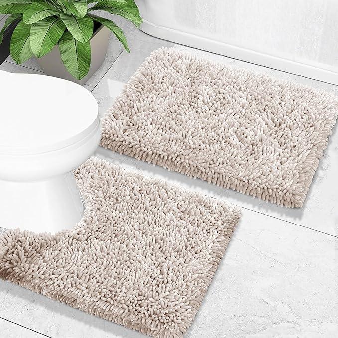 Yimobra Toilet Rugs U Shaped Washable, Extra Thick Soft Absorbent Chenille Contour Bathroom Rugs for Toilet 24x20 Inch, Quick Dry Non Slip Toilet Mat for Bath Floor, Khaki - ModernBath