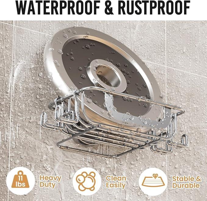 LEVERLOC Bar Soap Holder Dish with Hooks, Soap Tray Suction Cup Wall Mounted for Shower, Stainless Steel Sponge Holder Caddy for Bathroom Kitchen Sink Organizer, Rustproof, Silver - ModernBath