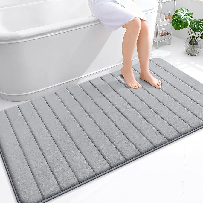 OLANLY Memory Foam Bath Mat 59x35, Super Soft Absorbent Bathroom Rugs, Quick Dry, Machine Washable Shower Floor Rugs, Bathmat Carpet, Bathroom Home Decor Accessories, Grey - ModernBath
