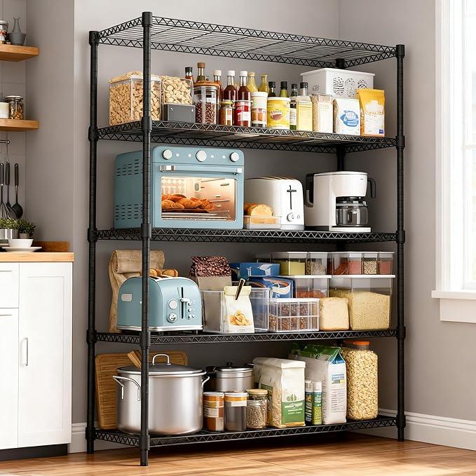 5 Tiers Shelf 1750 lbs Steel Storage Shelving Utility Shelving Unit Steel Organizer Wire Rack for Home,Kitchen,Office,Garage Black 17.7" D x 47.2" W x 72.4" H - ModernBath
