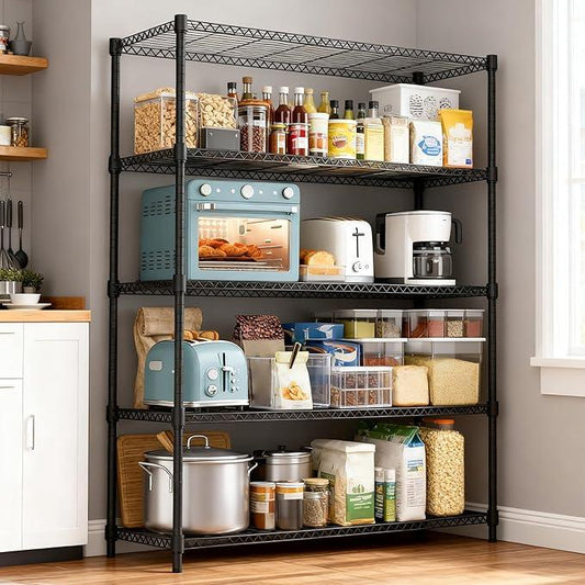 5 Tiers Shelf 1750 lbs Steel Storage Shelving Utility Shelving Unit Steel Organizer Wire Rack for Home,Kitchen,Office,Garage Black 17.7" D x 47.2" W x 72.4" H - ModernBath