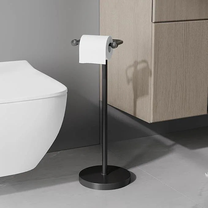 Toilet Paper Holder Stand, Modern Bathroom Free Standing Toilet Paper Roll Holder, Stainless Steel Tissue Rack, Rust-Proof & Heavy Stable Base (Matte Black) - ModernBath