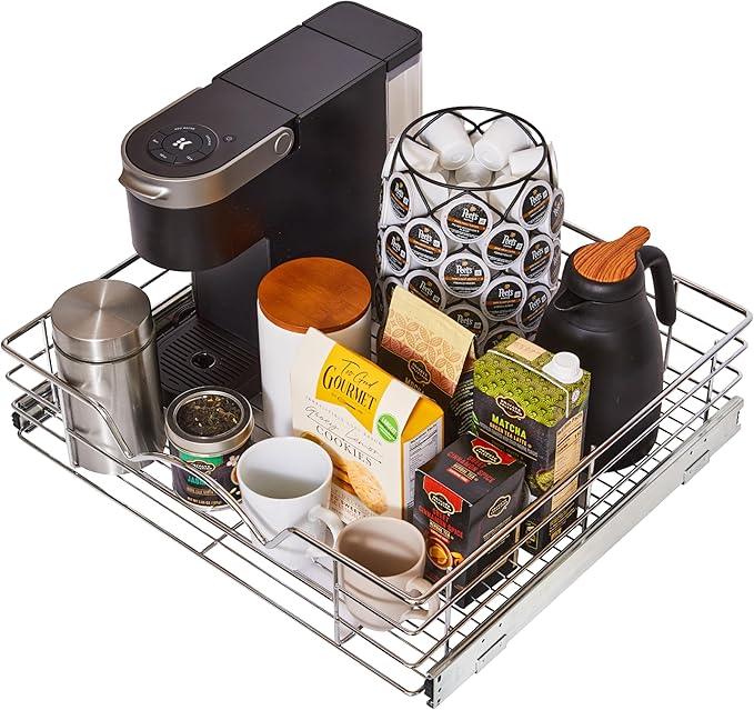 HOLDN’ STORAGE Heavy-Duty Premium Collection Pull Out Cabinet Organizer, Cabinet Drawer Slide Outs, Lifetime Limited Warranty - Basket Size 22" W x 21" D x 5" H, Anti-Rust Chrome Finish - ModernBath