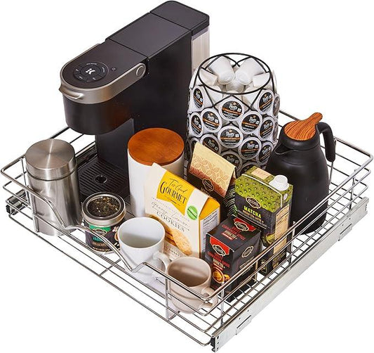 HOLDN’ STORAGE Heavy-Duty Premium Collection Pull Out Cabinet Organizer, Cabinet Drawer Slide Outs, Lifetime Limited Warranty - Basket Size 22" W x 21" D x 5" H, Anti-Rust Chrome Finish - ModernBath