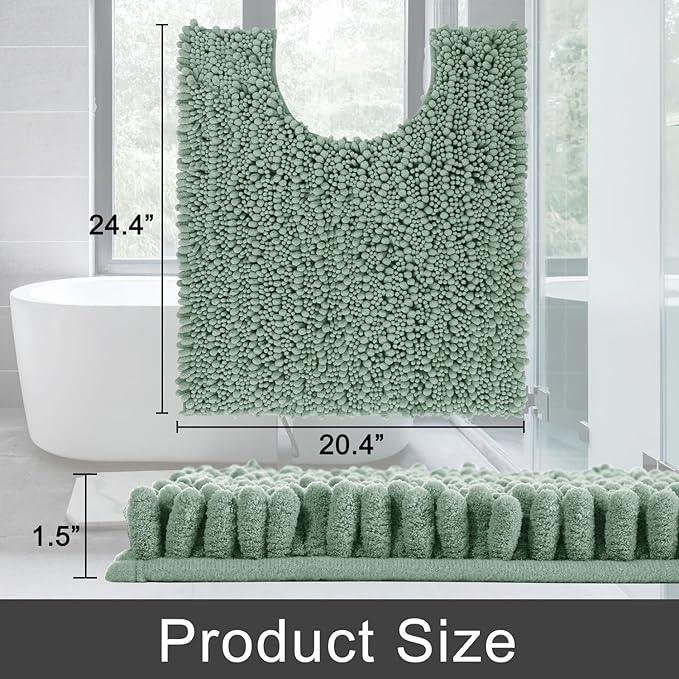 Yimobra Toilet Rug U Shaped Washable 24x20 Inch - Ultra Soft Absorbent Chenille Bath Rugs for Toilet, Quick Dry & Machine Washable, Non Slip Contour Bathroom Mat, Green - ModernBath