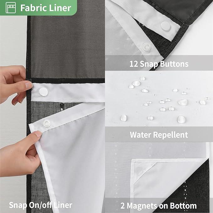 eachope Boho Farmhouse No Hook Shower Curtain Set with Snap-in Fabric Liner,Heavy-Duty Linen Textured Rustic Striped Design,Water-Repellent with Tassels and Sheer Window,Black,71x74 - ModernBath