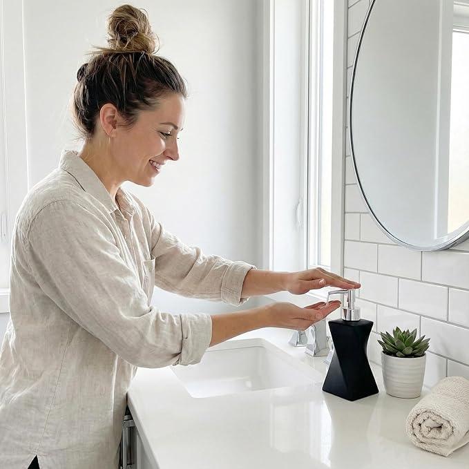 Modern Black Hand Soap Dispenser for Bathroom Countertop, Dish Soap Dispenser for Kitchen Sink, Contemporary Art Style, Matte Finish, 8.5oz (Pebble Black) - ModernBath