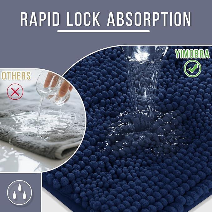 Yimobra Bathroom Rug Mat 36 x 24, Non Slip and Super Absorbent Bath Mat,Machine Washable Quick Dry,Ultra Plush Chenille Shower Rugs for Bathroom Floor Sink Tub and Shower Outside,Navy Blue - ModernBath