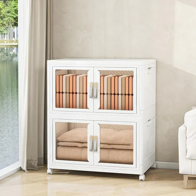 Large Stackable Storage Bins with Lids, 330QT-165QT*2Tier Foldable Cabinet for Closet Organizers, Plastic Storage Containers Box with Wheels - ModernBath