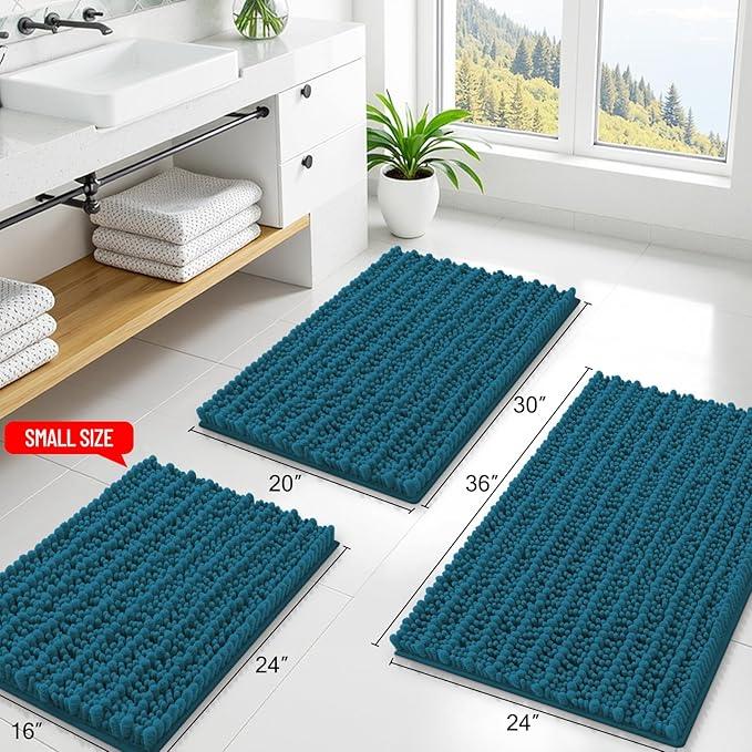 Smiry Bathroom Rugs Mat 47x17, Extra Soft Absorbent Chenille Bath Rugs, Non Slip Rubber Backing Machine Washable Quick Dry Bath Mats for Bathroom Floor, Tub, Shower, Home Accessories, Peacock Blue - ModernBath