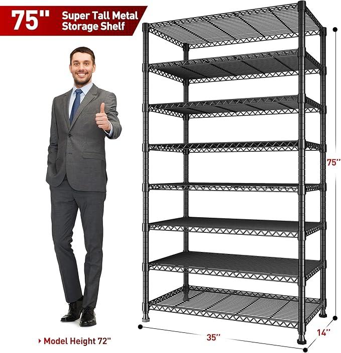 REIBII 8 Tier Metal Shelving 75"H Storage Shelves Tall Wire Shelving Unit Adjustable Detachable Storage Shelves for Laundry Pantry Kitchen Commercial school 1040LBS Storage Rack 75"H X 35"W X 14"D - ModernBath
