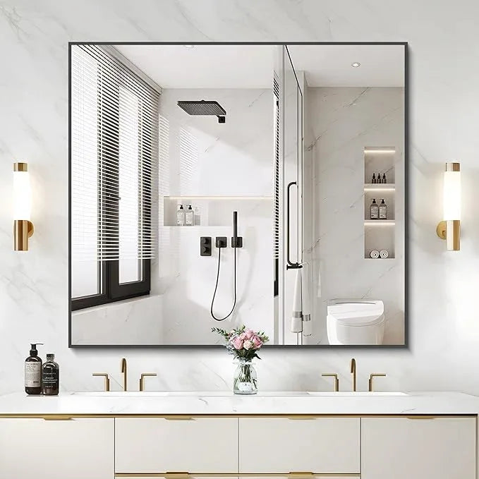 COFENY Black Bathroom Mirror for Wall, 36x40 Inch Rectangle Mirrors with Metal Frame, Modern Rectangular Wall Mirror for Bathroom Living Room, Entryway Hangs Horizontal or Vertical - ModernBath