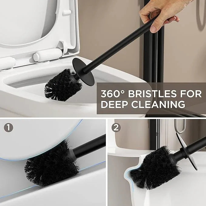 FORIOUS Toilet Brush and Holder Set, 304 Stainless Steel Heavy Duty Base and Handle for Bathroom Deep Cleaning, Toilet Bowl Cleaners Brush with Holder, Space Saving for Storage (2, Matte Black) - ModernBath