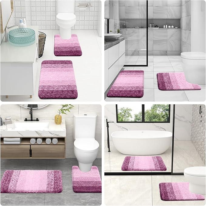 OLANLY Luxury Toilet Rugs U-Shaped 24x24, Extra Soft and Absorbent Microfiber Bathroom Rugs, Non-Slip Plush Shaggy Bath Mat, Machine Wash Dry, Contour Bathroom Mats for Toilet Base, Pinkish-Purple - ModernBath