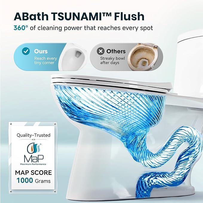 Two Piece Toilets for Bathrooms, Elongated Toilet with 17.5" Chair Height Soft Close Seat, 1.27 GPF Power Flush, Nano Self-Cleaning Glaze, WaterSense/1000g Map Certified, White ADA toilet 12" Rough In - ModernBath