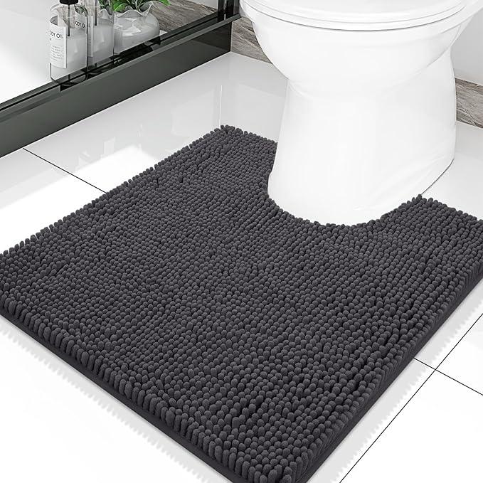 Smiry Luxury Chenille Toilet Rugs U-Shaped 20x20, Soft Absorbent Non-Slip Contour Bathroom Rugs for Toilet, Machine Washable Contoured Bath Mats, Charcoal Grey - ModernBath