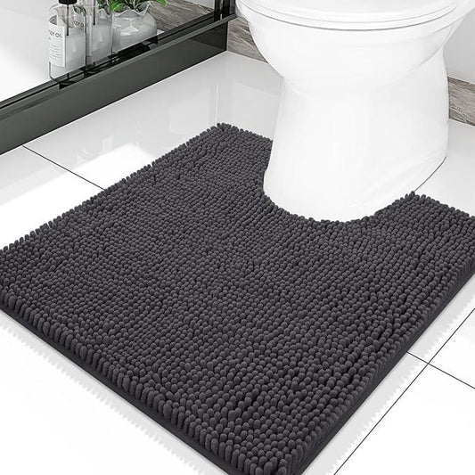 Smiry Luxury Chenille Toilet Rugs U-Shaped 20x20, Soft Absorbent Non-Slip Contour Bathroom Rugs for Toilet, Machine Washable Contoured Bath Mats, Charcoal Grey - ModernBath