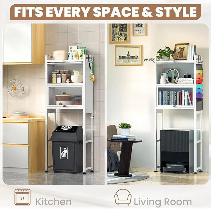 ZZL Over The Toilet Storage Cabinet,3-Tier,Bathroom Toilet Organizer,Waterproof, Cabinet Door Design,Freestanding Space Saver with 4 Hooks for Bathroom,White - ModernBath