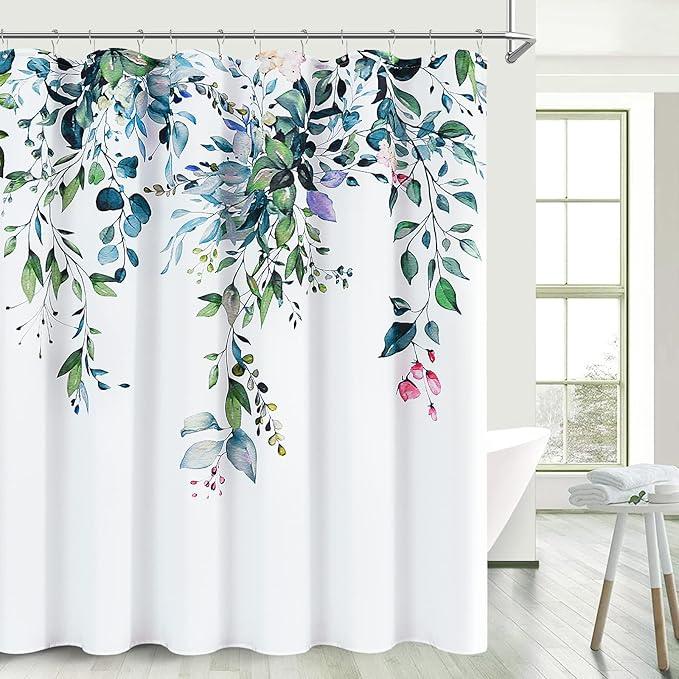 BOODII Green Plant Watercolor Shower Curtains 72 inches Long Floral Leaf Shower Curtain for Bathroom Botanical Leaves Hunter Green Eucalyptus Curtain Jungle Bathroom Decor 72x72 - ModernBath