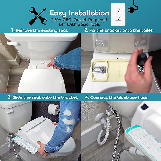 BidetMate 1000 Series Electric Bidet with Dryer, Heated Smart Toilet Seat with Heated Water, & Side Control Panel - Adjustable and Self-Cleaning Smart Home Device - Elongated - ModernBath