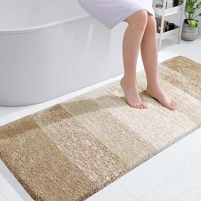 OLANLY Bathroom Runner Rugs 54x24, Extra Soft Absorbent Microfiber Bath Rugs, Rubber Backing, Quick Dry, Machine Washable Bath Mats for Bathroom Floor, Tub and Shower, Home Decor Accessories, Tan - ModernBath