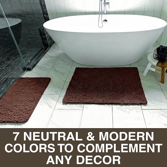 Neater Home Plush Bathroom Rugs 30x20 Thick Chenille Quick Dry Microfiber Absorbent Bath Mat, Soft Bath Rugs, Machine Washable Bathroom Floor Mat for Tub Shower Sink, Home Decor Accessories, Brown - ModernBath
