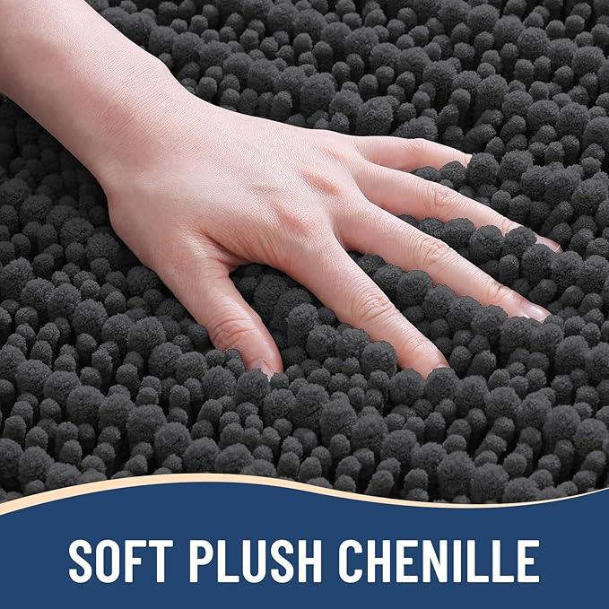 Arotive Luxury Chenille Bathroom Rug Mat, Extra Soft Thick Absorbent Shaggy Bath Rugs, Non-Slip Machine Wash Dry, Plush Bath Mats for Bathroom, Shower and Tub, 50x30, Dark Grey - ModernBath