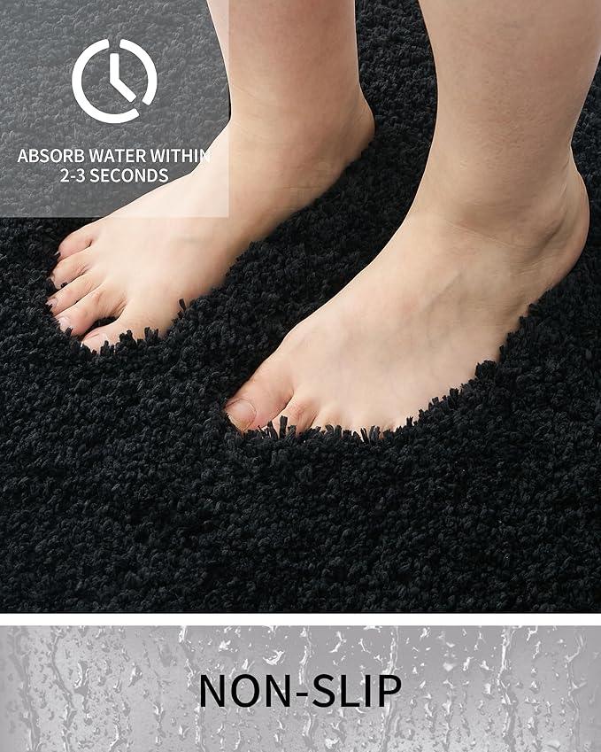 Ruggnovea Bathroom Rugs Non Slip Washable 36x24, Ultra Soft Thick Shaggy Absorbent Bath Mats, High Density Foam Latex Non Slip Backing Bath Rugs, Microfiber Bath Mats for Bathroom Floor&Sink,Black - ModernBath