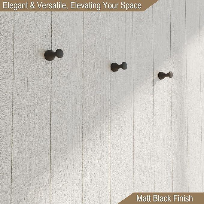 Epock Towel Hooks for Bathrooms Set of 3, Screw-in Stainless Steel Robe Coat Clothes Hook Bathroom & Kitchen Round Style Small Wall Hooks Rustproof -Matt Black - ModernBath