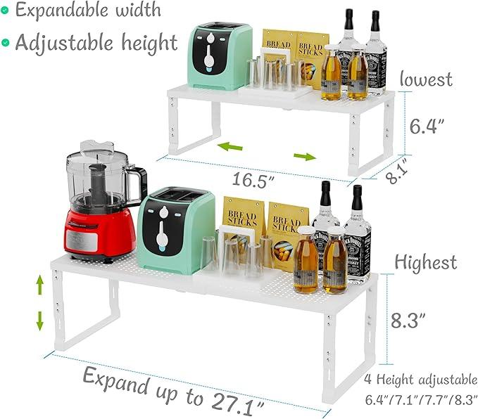 Jojocross Adjustable Expanable Stackable Spice Rack Shelf Pantry Storage Organizer for Kitchen Cabinet,Countertop,Bathroom and More.Space is no Longer Limited(2Packs/White/Medium) - ModernBath