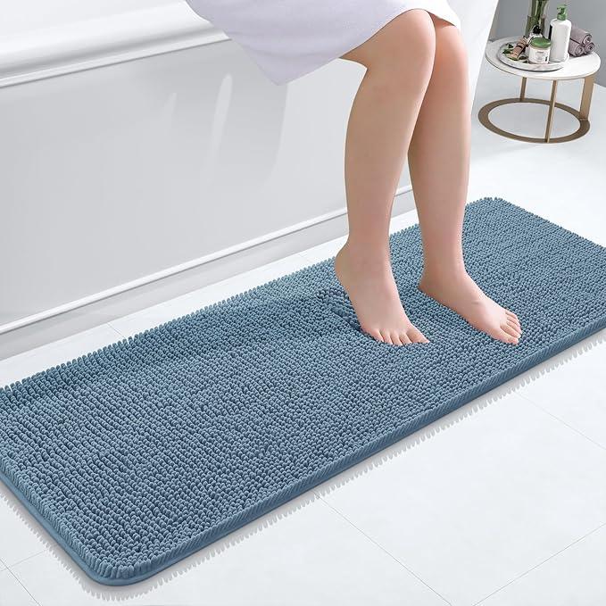 OLANLY Bathroom Rugs 47x17, Extra Soft Absorbent Chenille Bath Rugs, Rubber Backing Quick Dry, Machine Washable Bath Mats for Bathroom Floor, Tub and Shower, Home Decor Accessories, Airy Blue - ModernBath