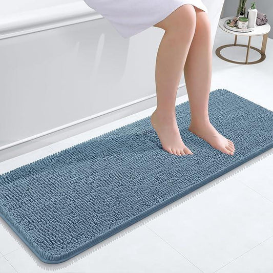OLANLY Bathroom Rugs 47x17, Extra Soft Absorbent Chenille Bath Rugs, Rubber Backing Quick Dry, Machine Washable Bath Mats for Bathroom Floor, Tub and Shower, Home Decor Accessories, Airy Blue - ModernBath