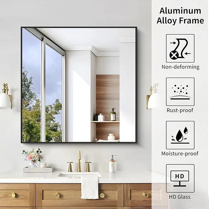 KOCUUY Black Bathroom Mirror, 36x36 Inch Square Mirror for Over Sink, Modern Decorative Wall Mirror for Bedroom Living Room Bathroom, Hang Horizontal/Vertical - ModernBath