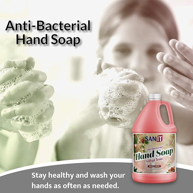 Sanit Silky Clean Antibacterial Liquid Gel Hand Soap Refill - Advanced Formula with Coconut Oil and Aloe Vera - All Natural Moisturizing Hand Wash - Made in USA, Holiday Aroma, 1 Gallon - ModernBath