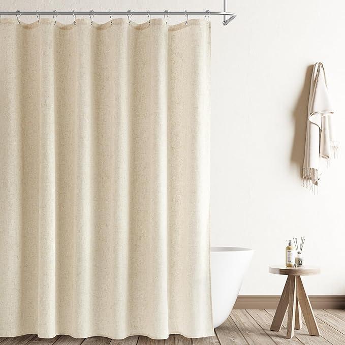 Naturoom Long Linen Shower Curtain, 80 Inch Weighted Cloth Bathroom Shower Curtain, Neutral Tone Burlap Woven Look Country Style Hotel Luxury Bath Curtains Set with Hooks, 72x80, Cream Beige - ModernBath