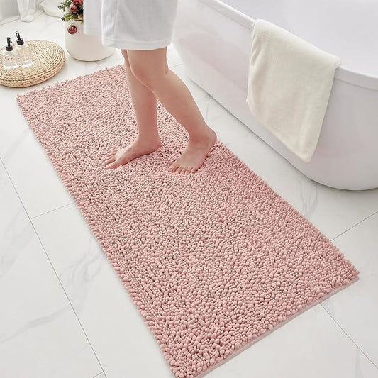 Ruggnovea Chenille Bathroom Rugs Non Slip Washable 70x24, Extra Thick Soft Absorbent Chenille Bath Mat, Non-Slip Barrier Backing, Quick Dry Machine Washable Bath Mats Tub, Shower,Floor/Sink,Pink - ModernBath