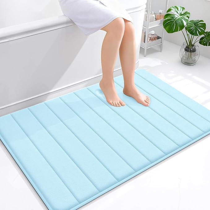 OLANLY Memory Foam Bath Mat 44x32, Super Soft Absorbent Bathroom Rugs, Quick Dry, Machine Washable Shower Floor Rugs, Bathmat Carpet, Bathroom Home Decor Accessories, Sky Blue - ModernBath