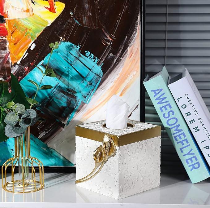 Hymmah Modern Square Tissue Box Cover Holder,Bathroom Accessories Decor Unique Design Tissue Box Cover for Bathroom Vanity Counter Tops Also Great for Bedrooms and Living Rooms - ModernBath