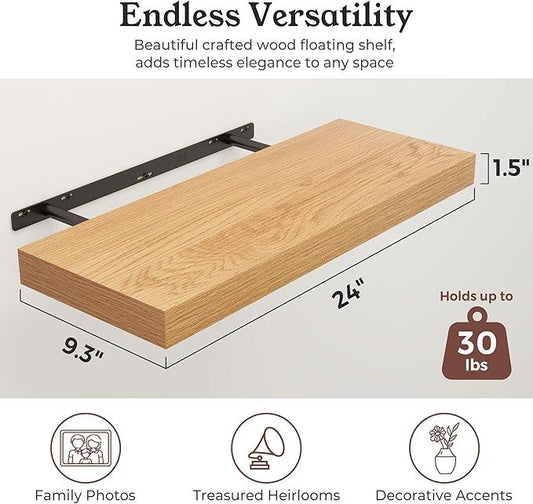 Floating Shelves for Wall, Wall Mounted Rustic Wood Shelves for Bathroom, Bedroom, Living Room, Kitchen, Hanging Shelf for Books/Storage/Room Decor (Oak, 24") - ModernBath