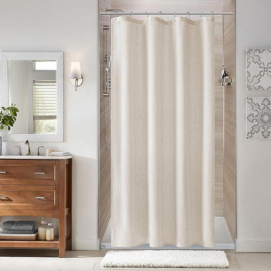 Naturoom 42 Inch Shower Curtain - Stall Narrow Half Green Linen Ultra Thick Fabric Shower Curtain Set with Hooks, Boho Farmhouse Rustic RV Camper Bath Curtains for Bathroom, Oatmeal, 42x72 - ModernBath