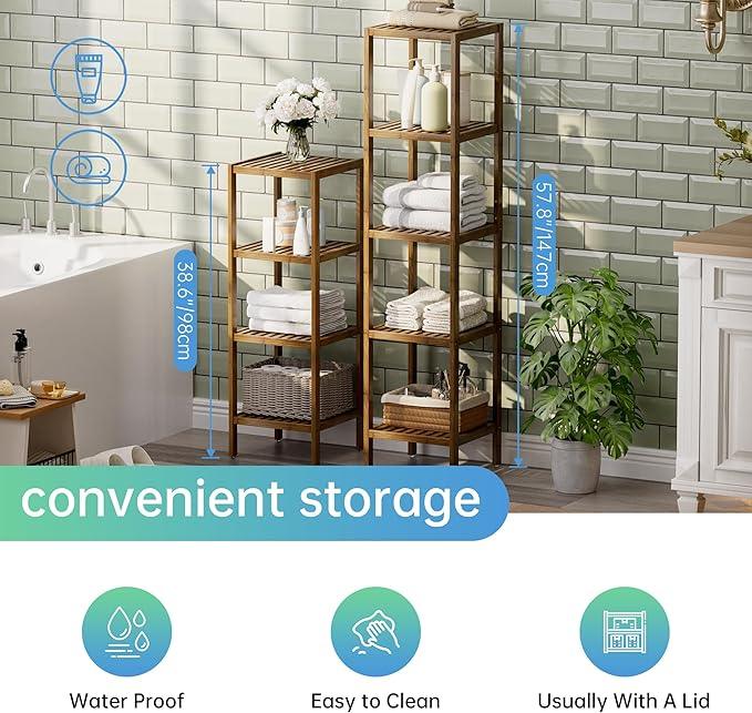 SMIBUY Bathroom Storage Shelf, 4-Tier Bamboo Rack Organizer, Multifunctional Shelving Unit for Living Room Bedroom Kitchen (Walnut) - ModernBath