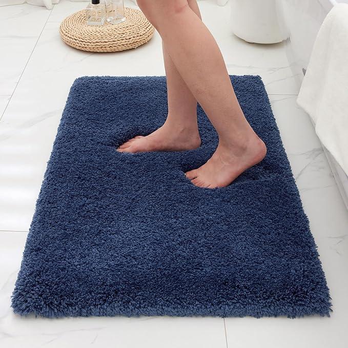 Ruggnovea Bathroom Rugs Non Slip Washable, Ultra Soft Thick Shaggy Absorbent Bath Mats, High Density Foam Latex Non Slip Backing Bath Rugs, Microfiber Bath Mats for Bathroom Floor&Sink,24x17,Navy Blue - ModernBath