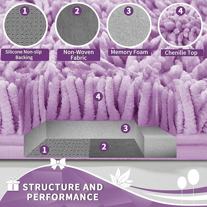 Yimobra Toilet Rugs U Shaped Washable, Extra Thick Soft Absorbent Chenille Contour Bathroom Rugs for Toilet 24x20 Inch, Quick Dry Non Slip Toilet Mat for Bath Floor, Lilac - ModernBath