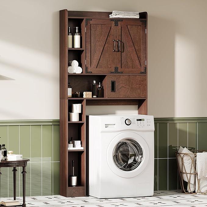 ChooChoo Over The Toilet Storage Cabinet, Farmhouse Bathroom Storage Cabinet with Sliding Door, Over Toilet Storage with Adjustable Shelves, Space-Saving, Walnut - ModernBath