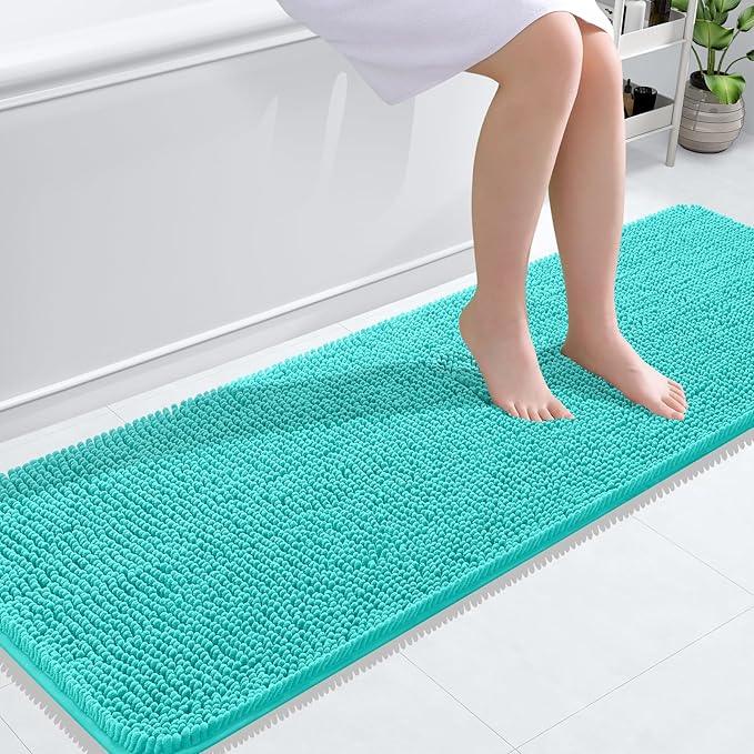OLANLY Bathroom Rugs 59x20, Extra Soft Absorbent Chenille Bath Rugs, Rubber Backing Quick Dry, Machine Washable Bath Mats for Bathroom Floor, Tub and Shower, Home Decor Accessories, Teal - ModernBath