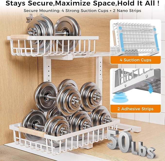 Under Sink Organizer,2 Pack Under Kitchen Sink Organizer,2 Tier Sliding-Out,5 Level Height Adjustable,Thickened Carbon Steel,Anti-rust Treatment,For Kitchen Bathroom White - ModernBath