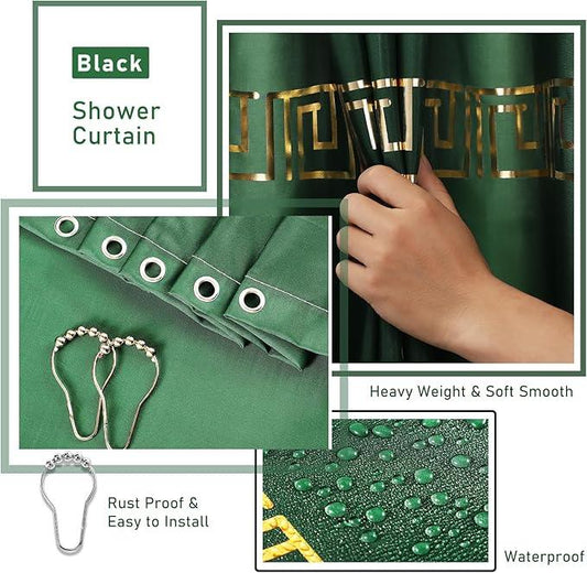 XLHOMO Bathroom Sets with Shower Curtain and Rugs Bathroom Accessories Set Hunter Green Bathroom Set,Soap Dispenser & Toilet Brush Holder Set with Stainless Steel Trash Can - ModernBath