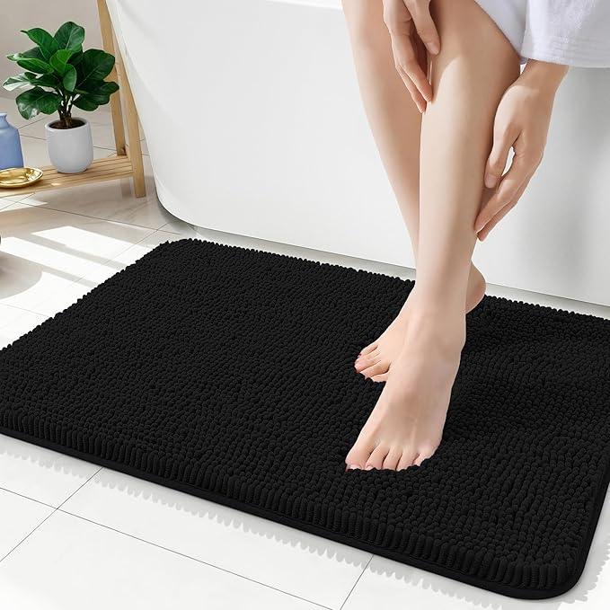 OLANLY Bathroom Rugs 35x24, Extra Soft Absorbent Chenille Bath Rugs, Rubber Backing Quick Dry, Machine Washable Bath Mats for Bathroom Floor, Tub and Shower, Home Decor Accessories, Black - ModernBath